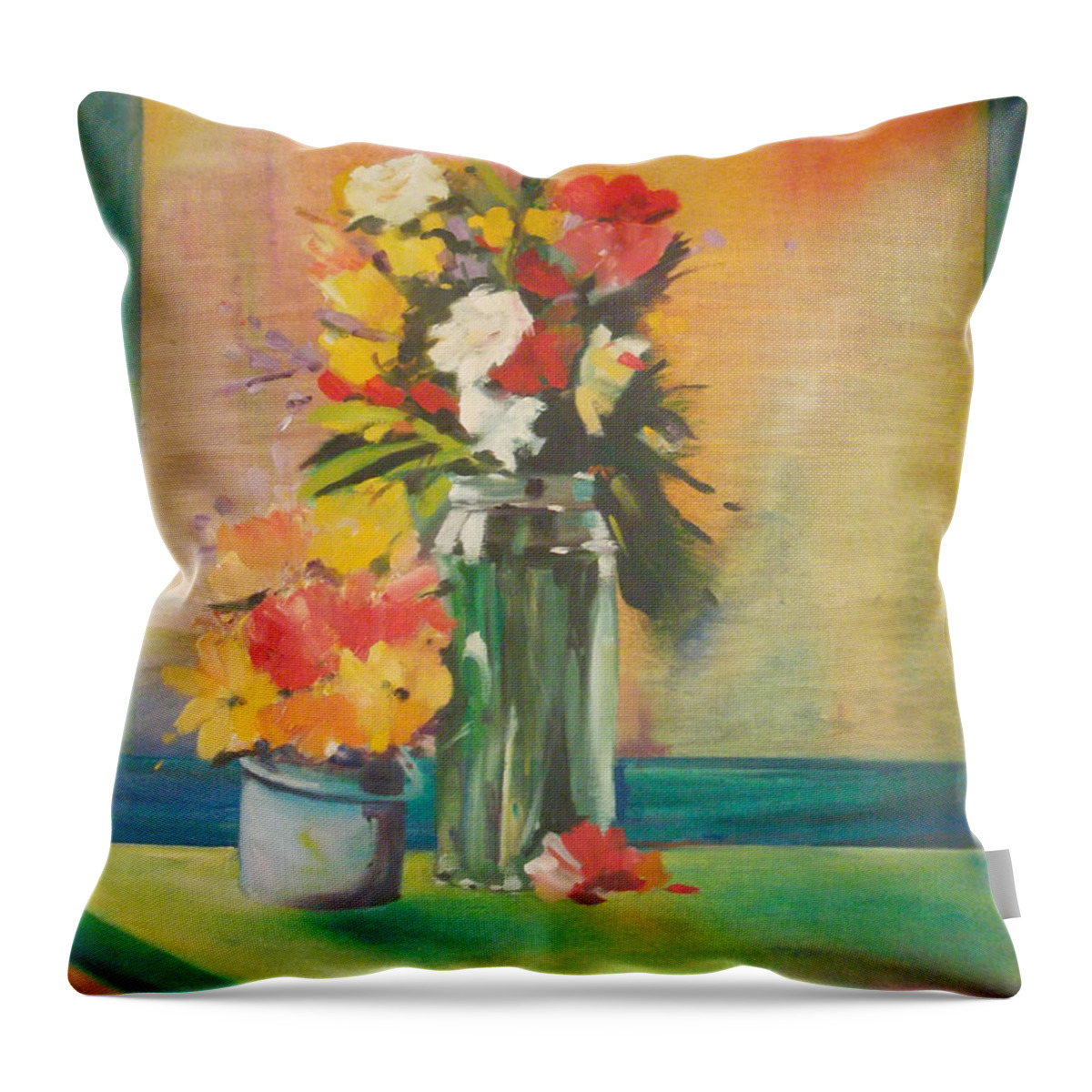 Flowers Throw Pillow featuring the painting Fresh Picked Bouquet by Susan Esbensen
