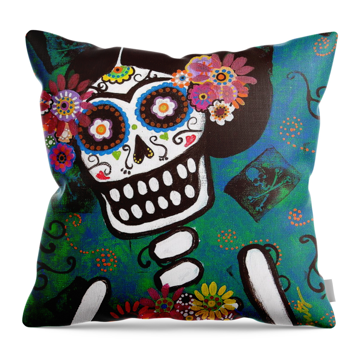 Dia Throw Pillow featuring the painting Frida Dia De Los Muertos by Pristine Cartera Turkus