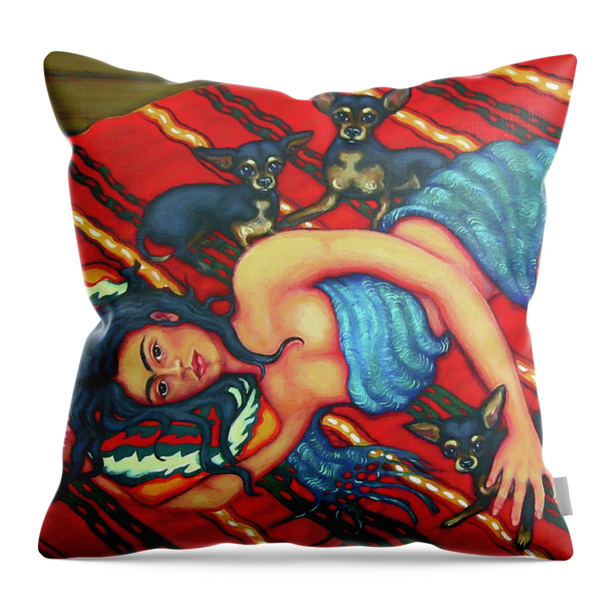 Frida Kahlo Throw Pillow featuring the painting Frida Kahlo - Dreaming of Diego by Rebecca Korpita