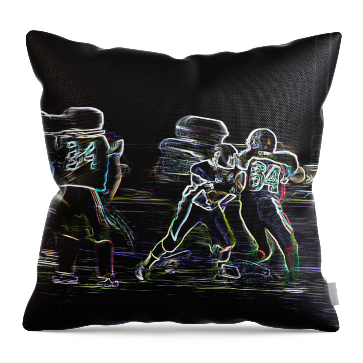 Football Throw Pillow featuring the pyrography Friday Night Under the Lights by Chris Thomas