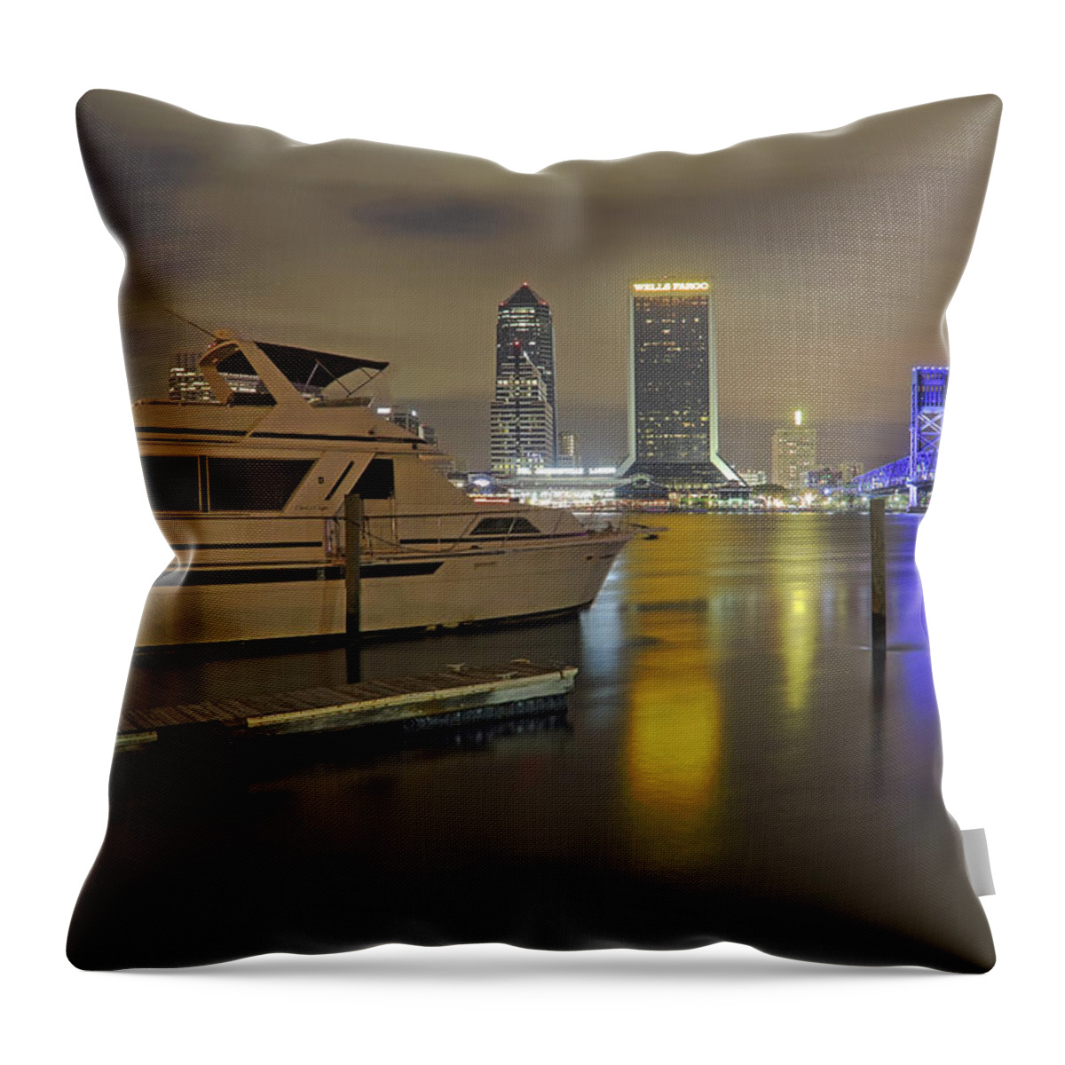 Jacksonville Throw Pillow featuring the photograph Friendship Park Marina - Jacksonville Florida - Skyline by Jason Politte
