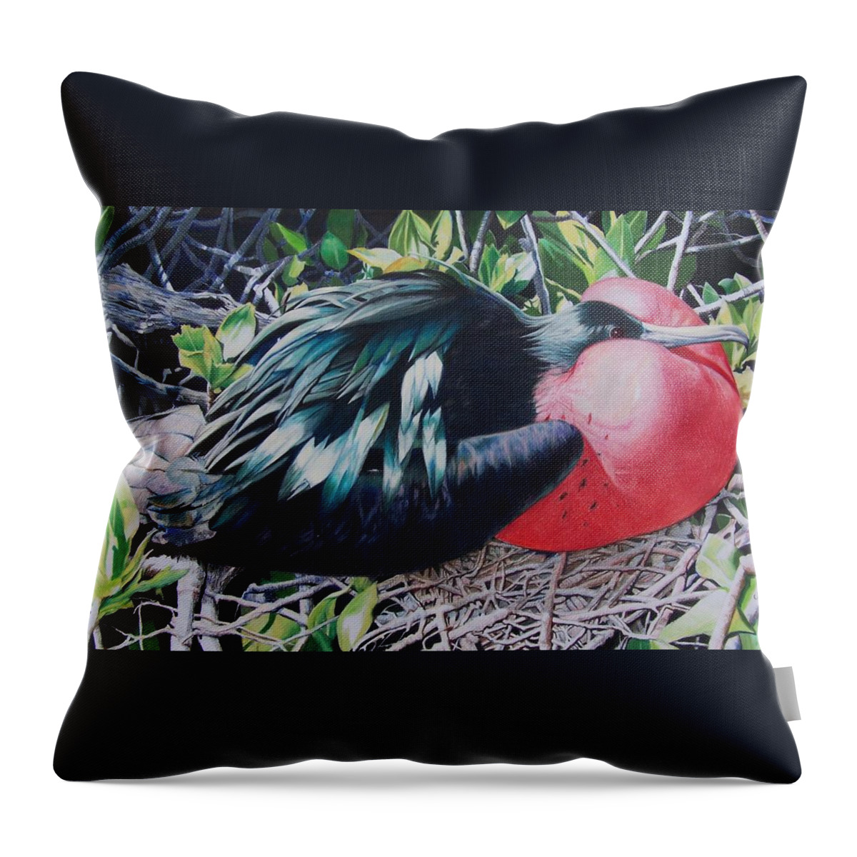 Bird Throw Pillow featuring the mixed media Frigate Bird by Constance Drescher