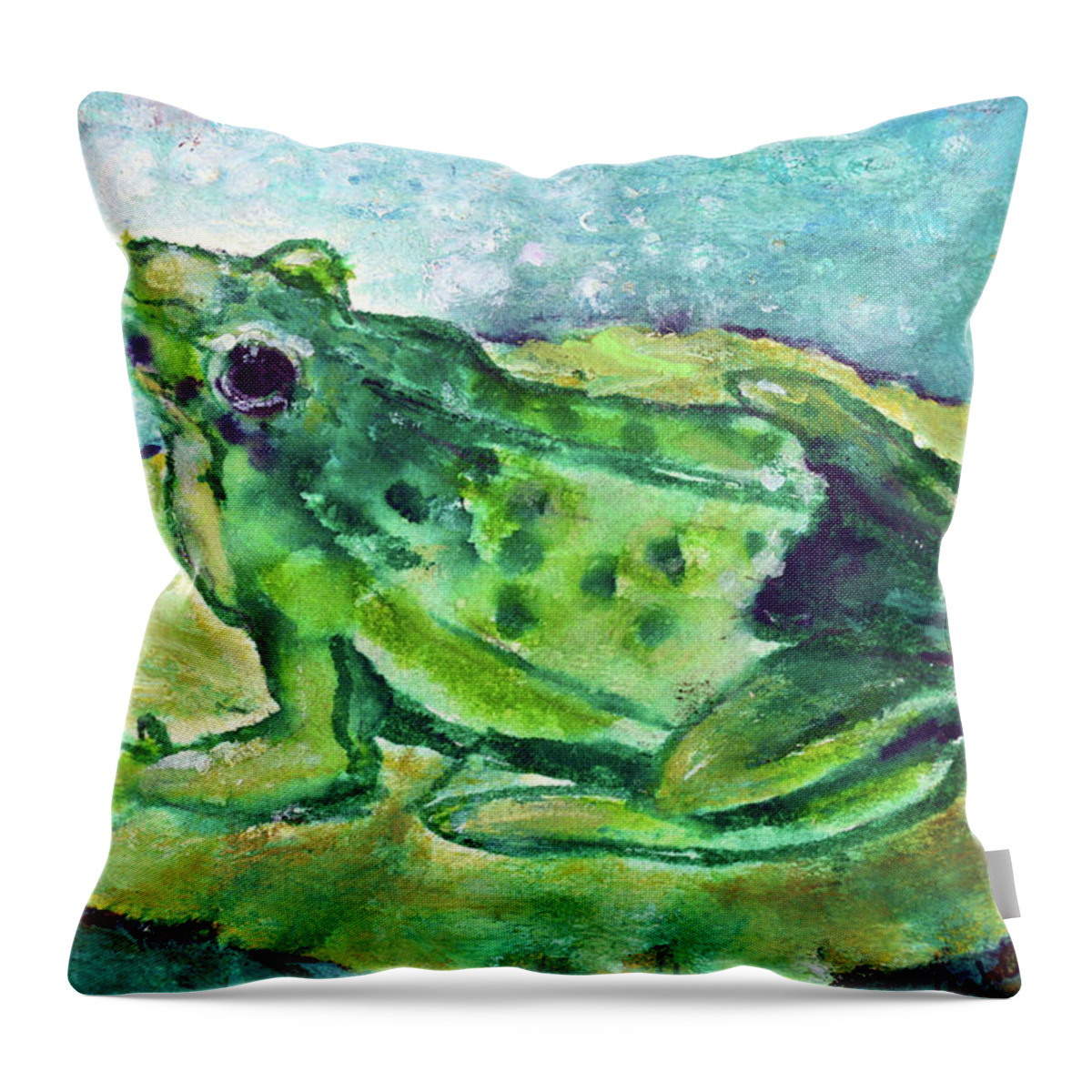 Froggie Green Frog Throw Pillow by Ashleigh Dyan Bayer - Ashleigh