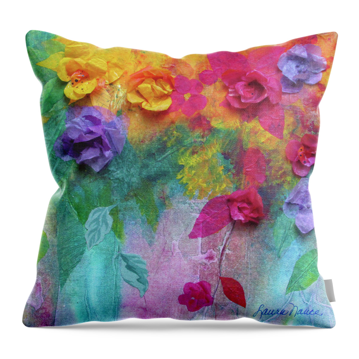 Bright Throw Pillow featuring the painting From My Garden by Laura Nance