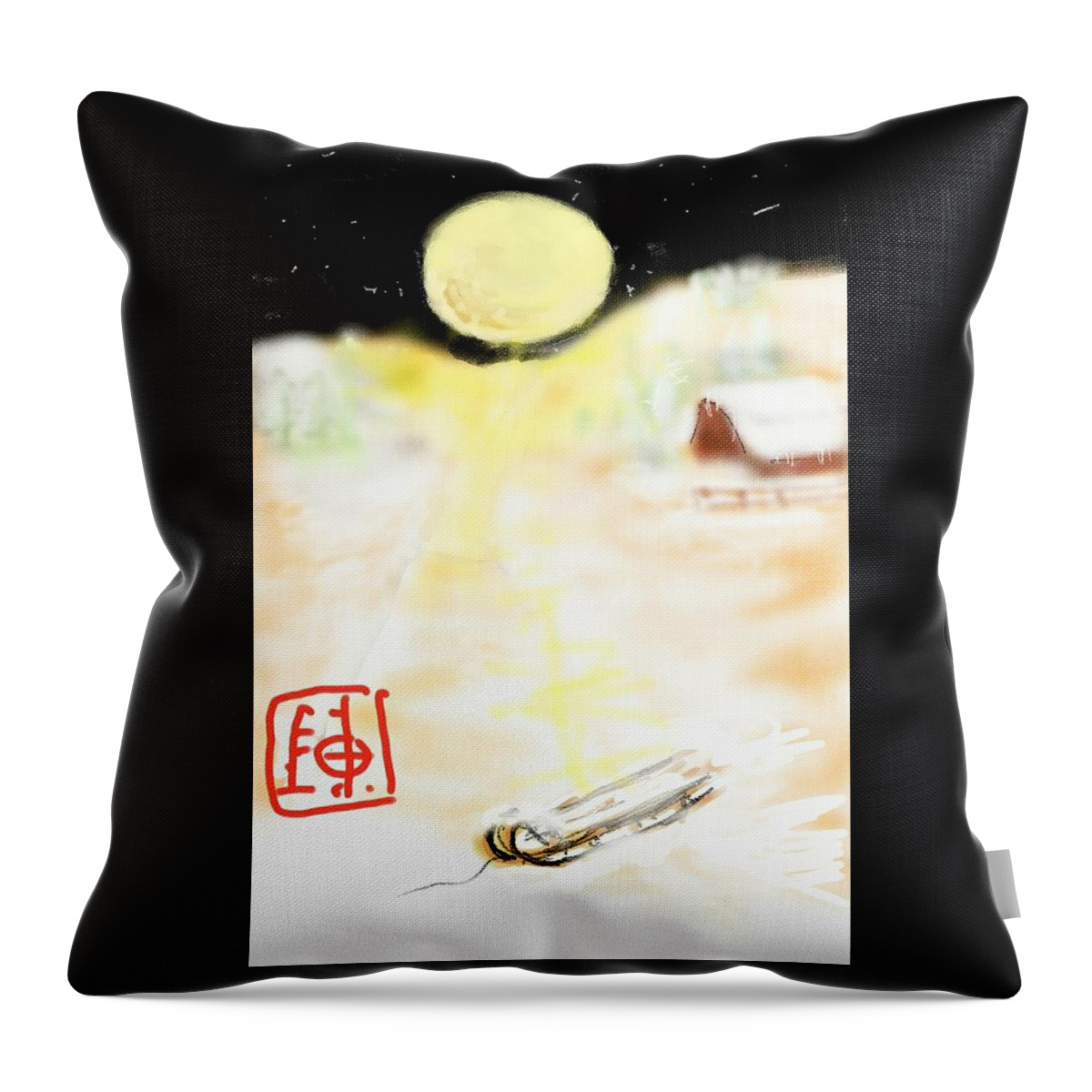 Landscape.full Moon Throw Pillow featuring the digital art From The Distance A Light by Debbi Saccomanno Chan