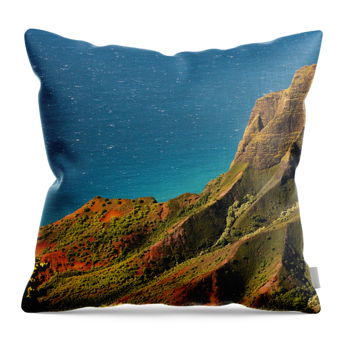 Pacific Ocean Throw Pillow featuring the photograph From the Hills of Kauai by Debbie Karnes