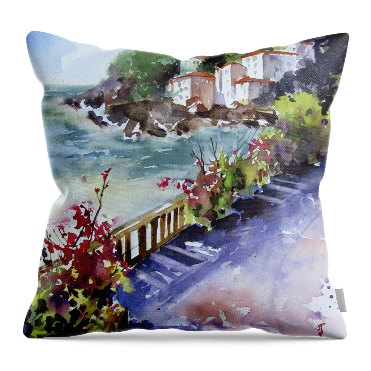 Europe Scene Throw Pillow featuring the painting From The Walkway by Rae Andrews
