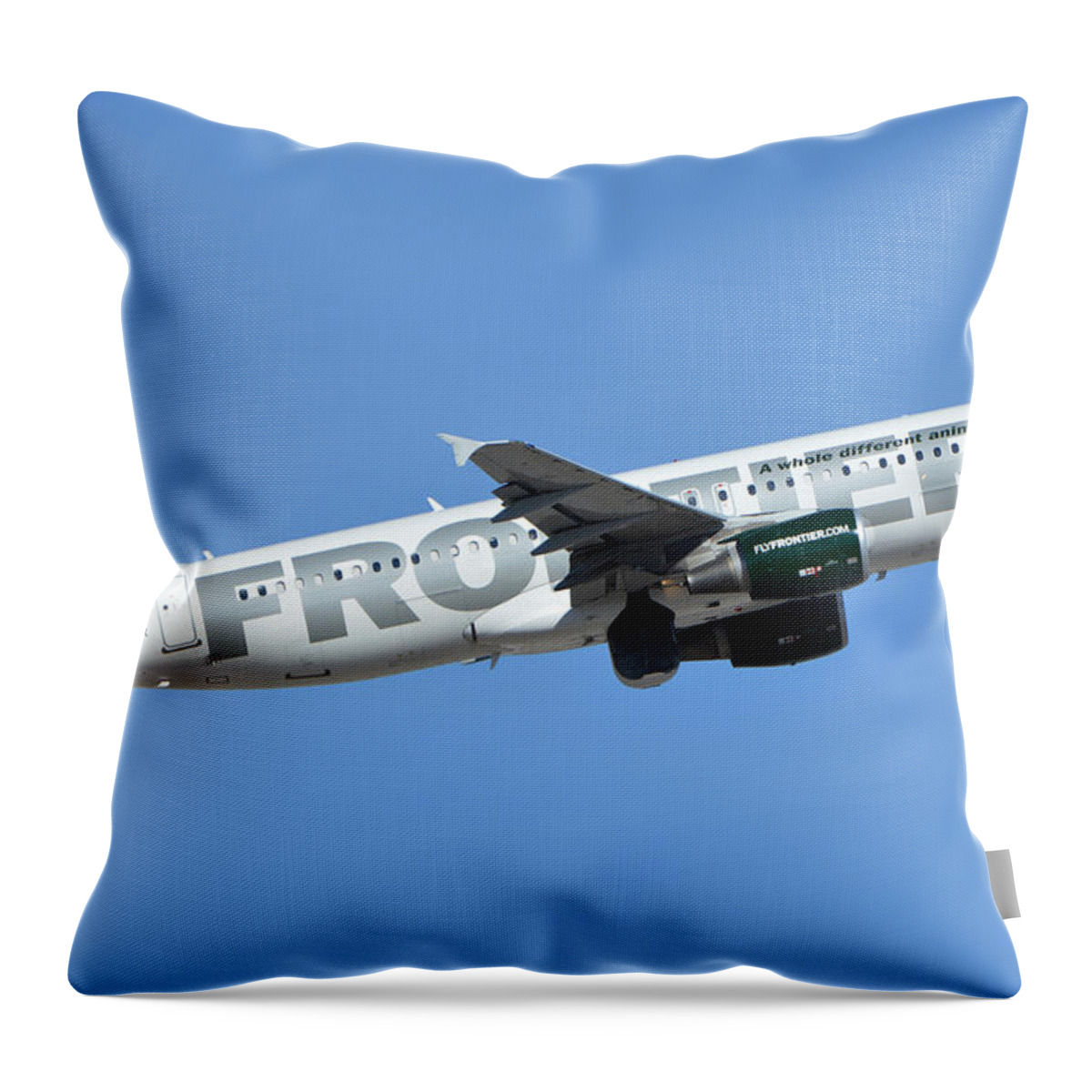 Airplane Throw Pillow featuring the photograph Frontier Airbus A319-214 N210FR Sheldon the Sea Turtle Phoenix Sky Harbor January 21 2016 by Brian Lockett