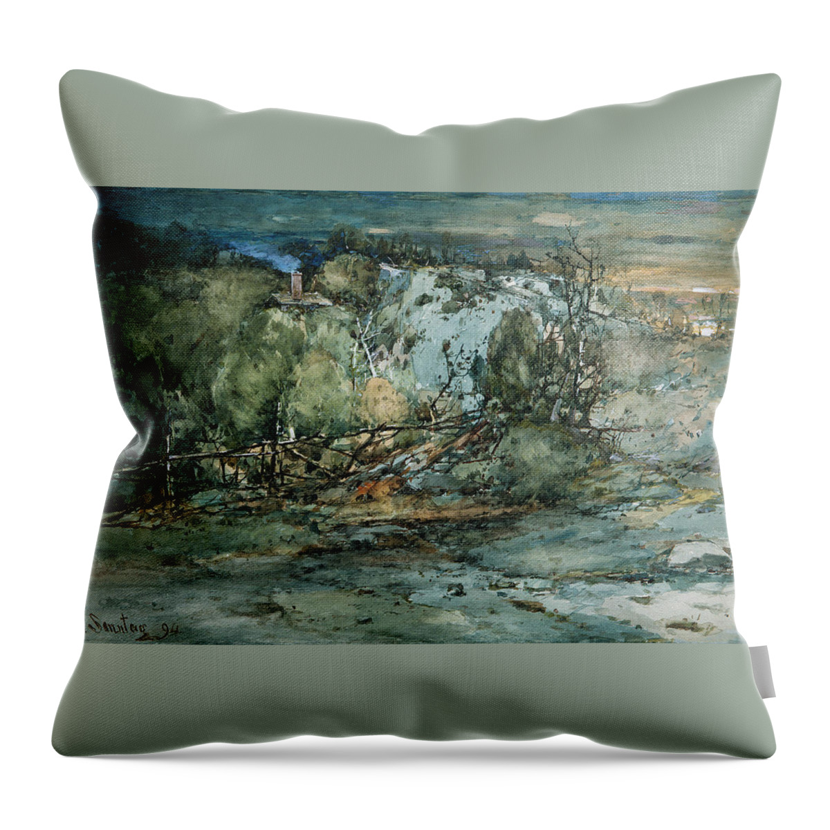 19th Century Art Throw Pillow featuring the drawing Frontier Cabin by William Louis Sonntag