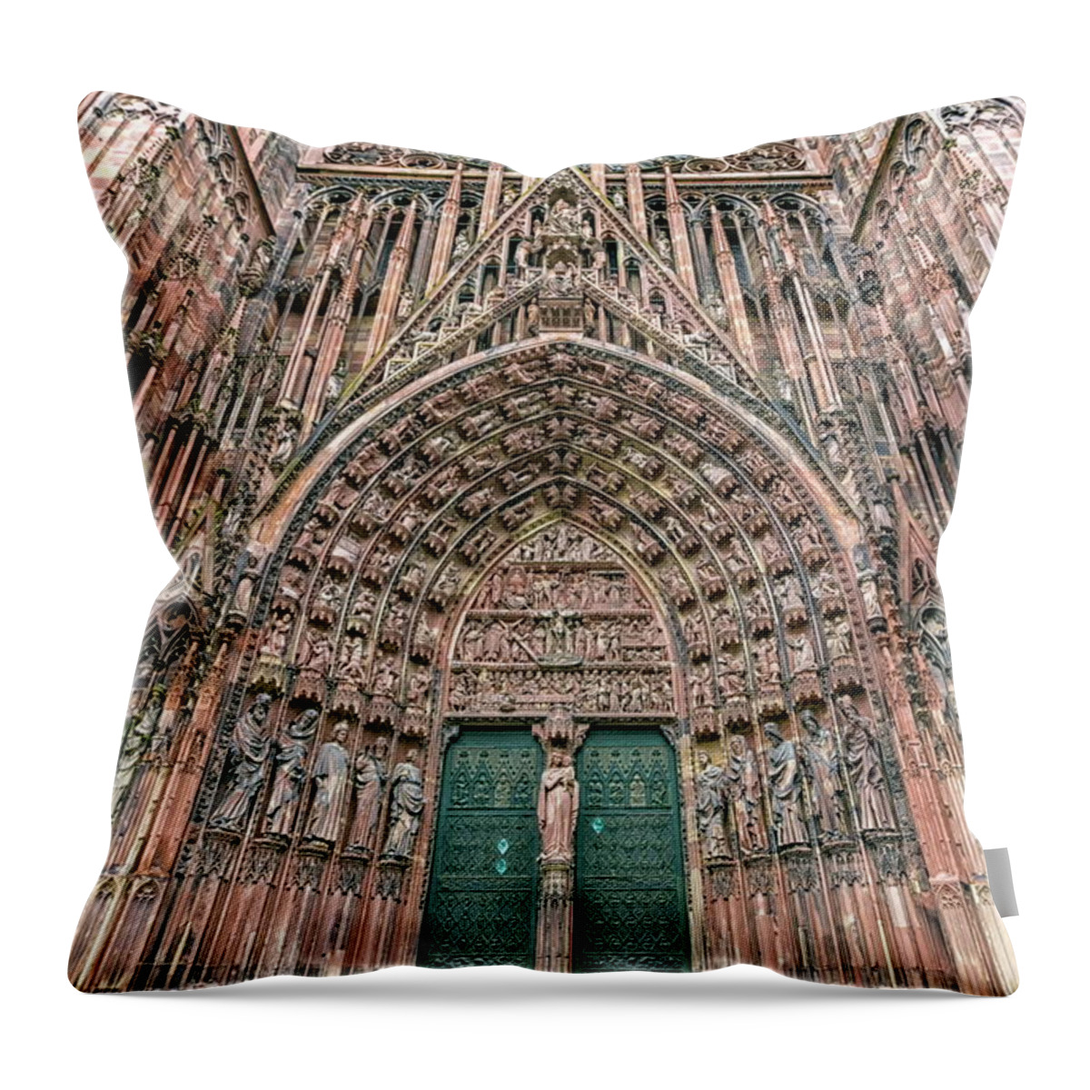 Strasbourg Throw Pillow featuring the photograph Frontispiece Cathedrale Notre-Dame or Cathedral of Our Lady in Strasbourg, Alsace, France by Elenarts - Elena Duvernay photo