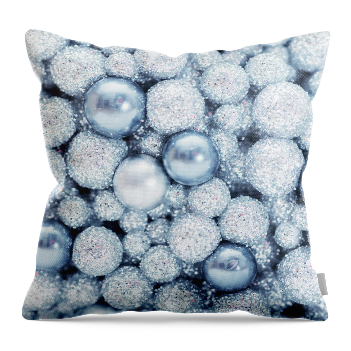 Pearl Throw Pillow featuring the photograph Frosty pearls background. Winter cold time, Christmas by Michal Bednarek