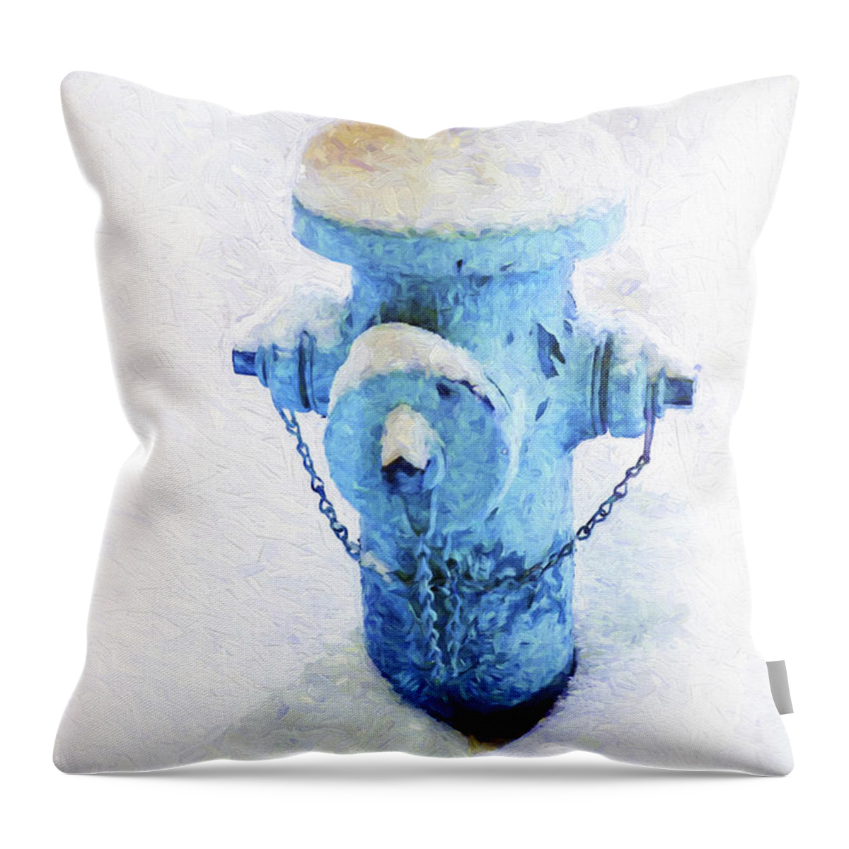 Andee Design Fire Hydrant Throw Pillow featuring the photograph Frozen Blue Fire Hydrant by Andee Design