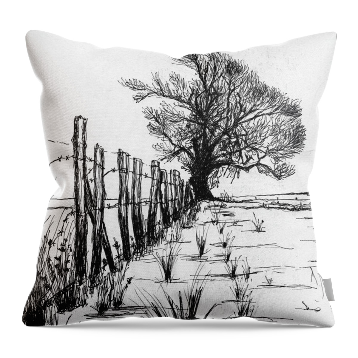 Ink On Paper Throw Pillow featuring the drawing Frozen Landscape Canada by Michael Krief