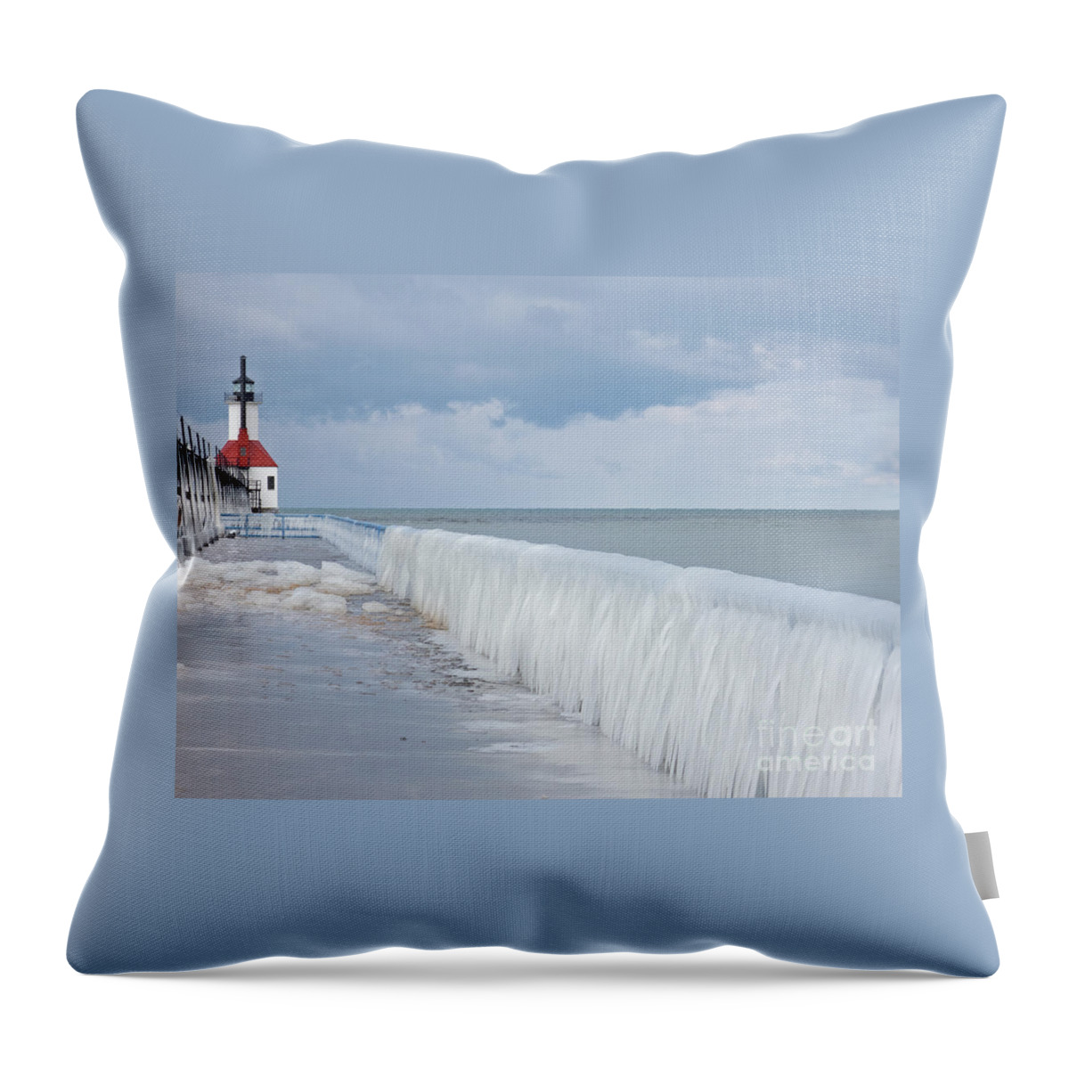 Lighthouse Throw Pillow featuring the photograph Frozen Splash by Ann Horn