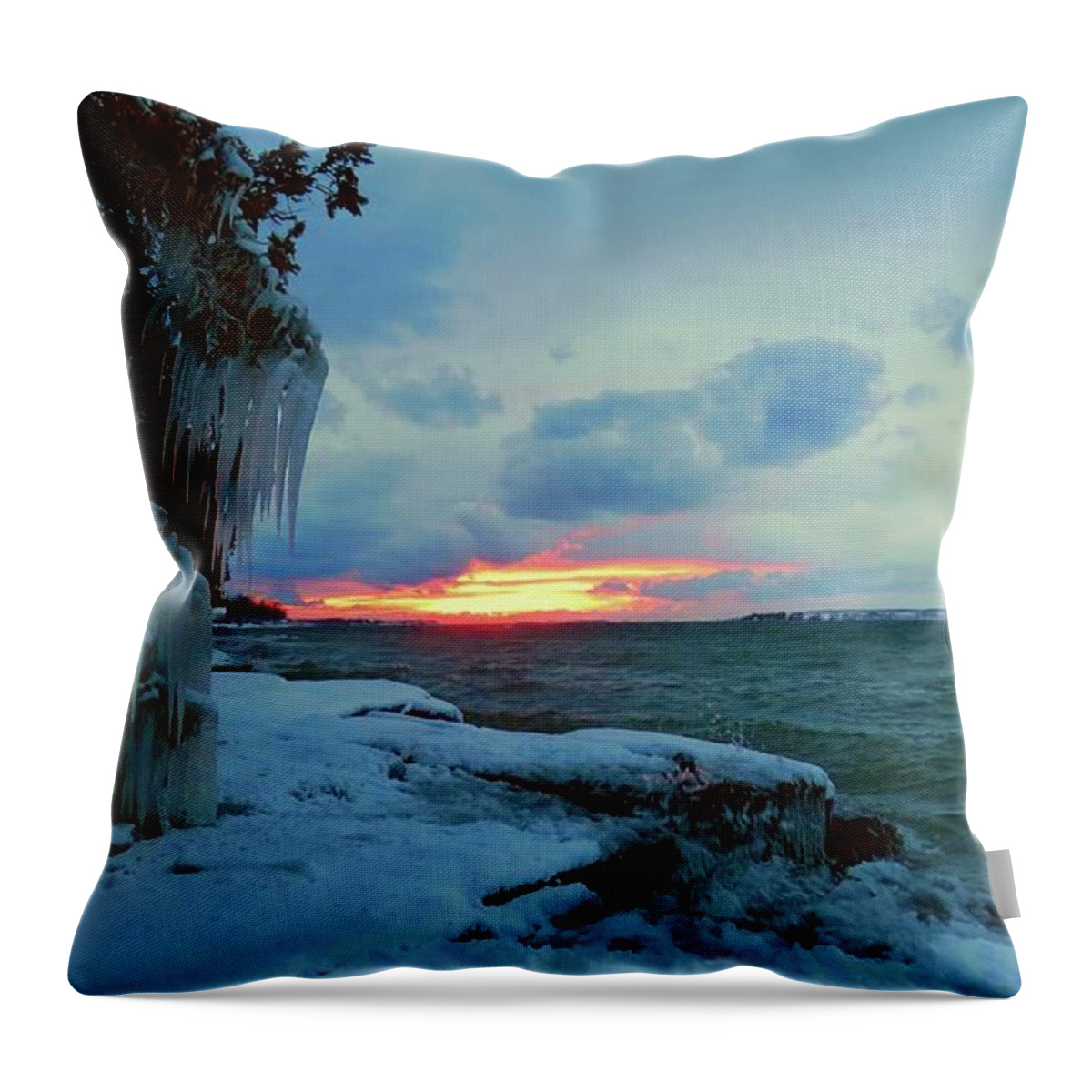 Thousand Islands Throw Pillow featuring the photograph Frozen Sunset in Cape Vincent by Dennis McCarthy