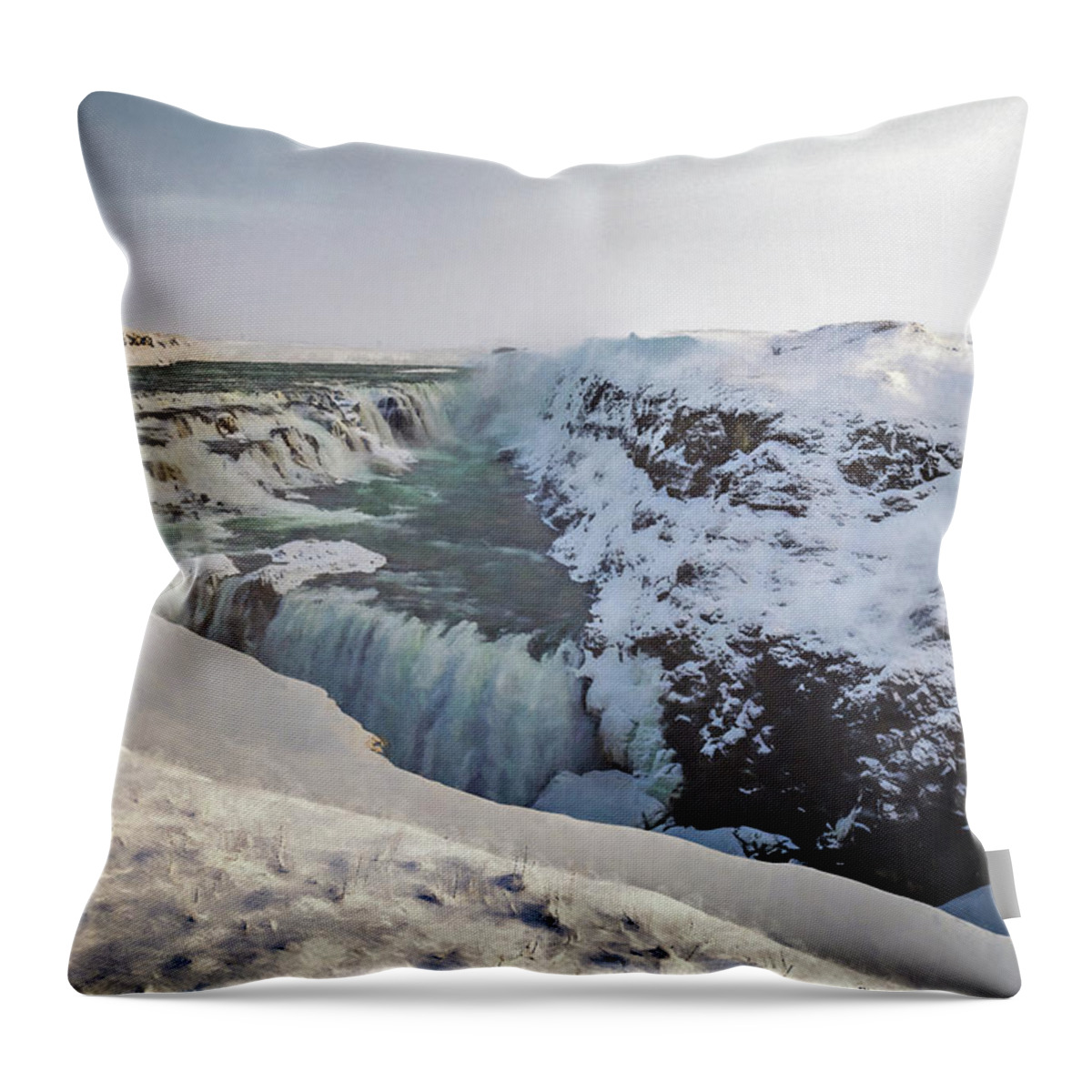 Arctic Throw Pillow featuring the photograph Frozen Waterfall by Maria Coulson