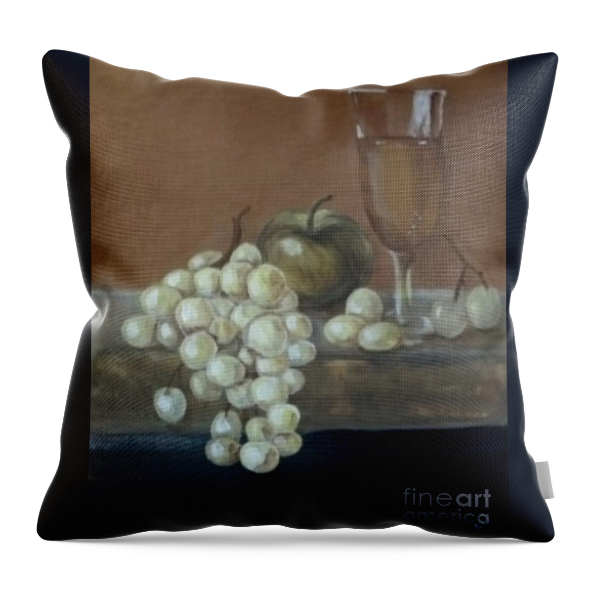 Grapes Throw Pillow featuring the painting Fruit and Wine by Saundra Johnson