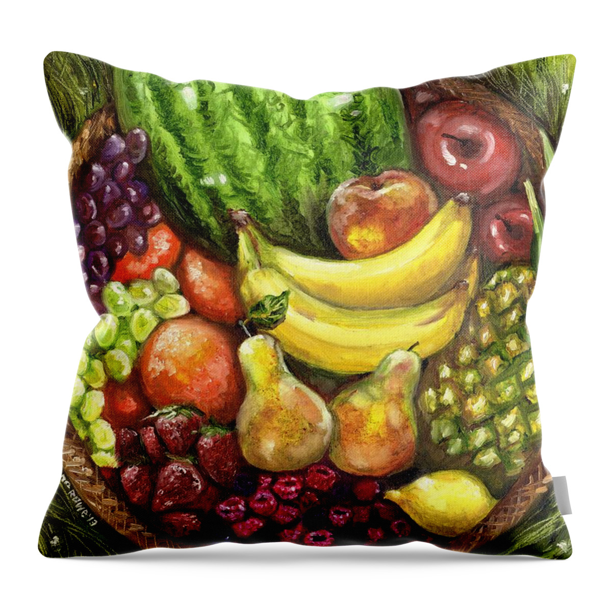 Fruit Throw Pillow featuring the painting Fruit Basket by Shana Rowe Jackson