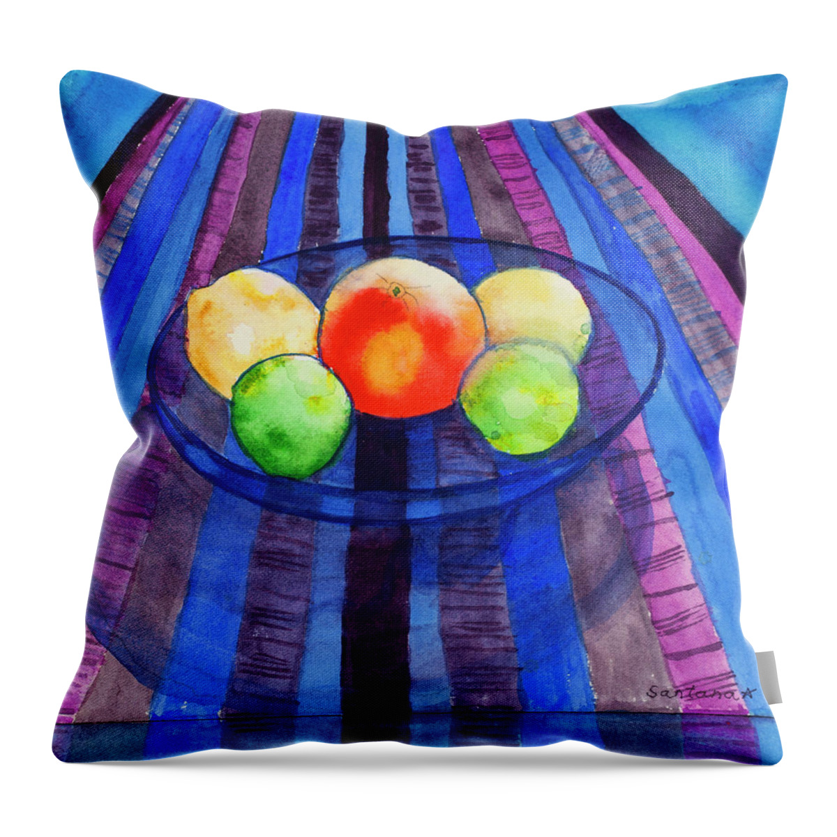 Still Life Throw Pillow featuring the painting Fruit Bowl on Weaving  8.5 x 11 by Santana Star