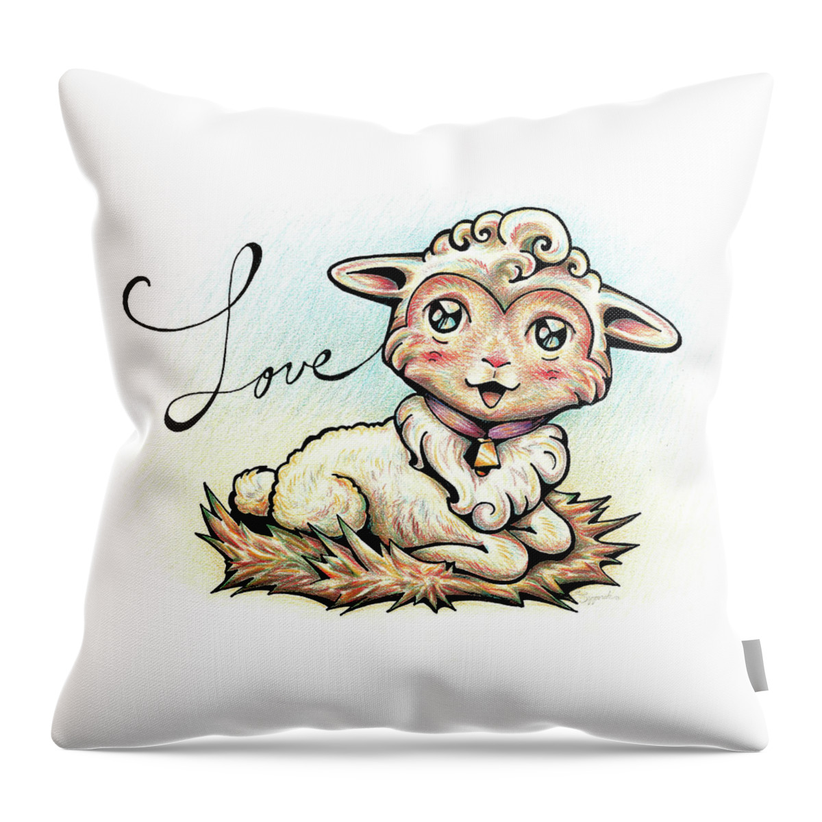 Nature Throw Pillow featuring the drawing Inspirational Animal LAMB by Sipporah Art and Illustration