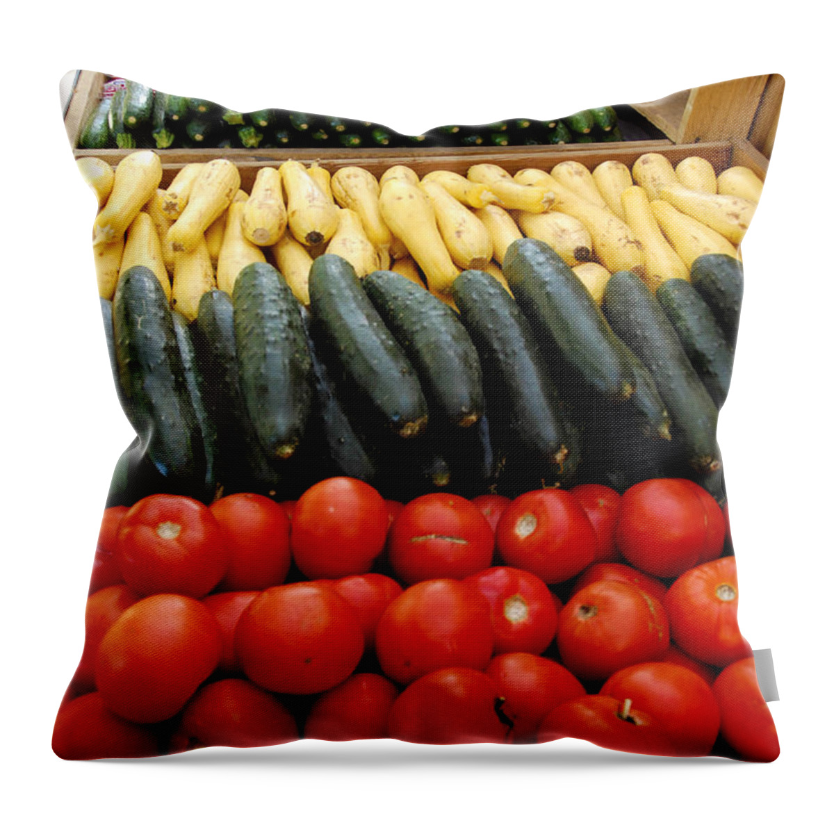 Zucchini Throw Pillow featuring the photograph Fruits and vegetables on display 1 by Micah May