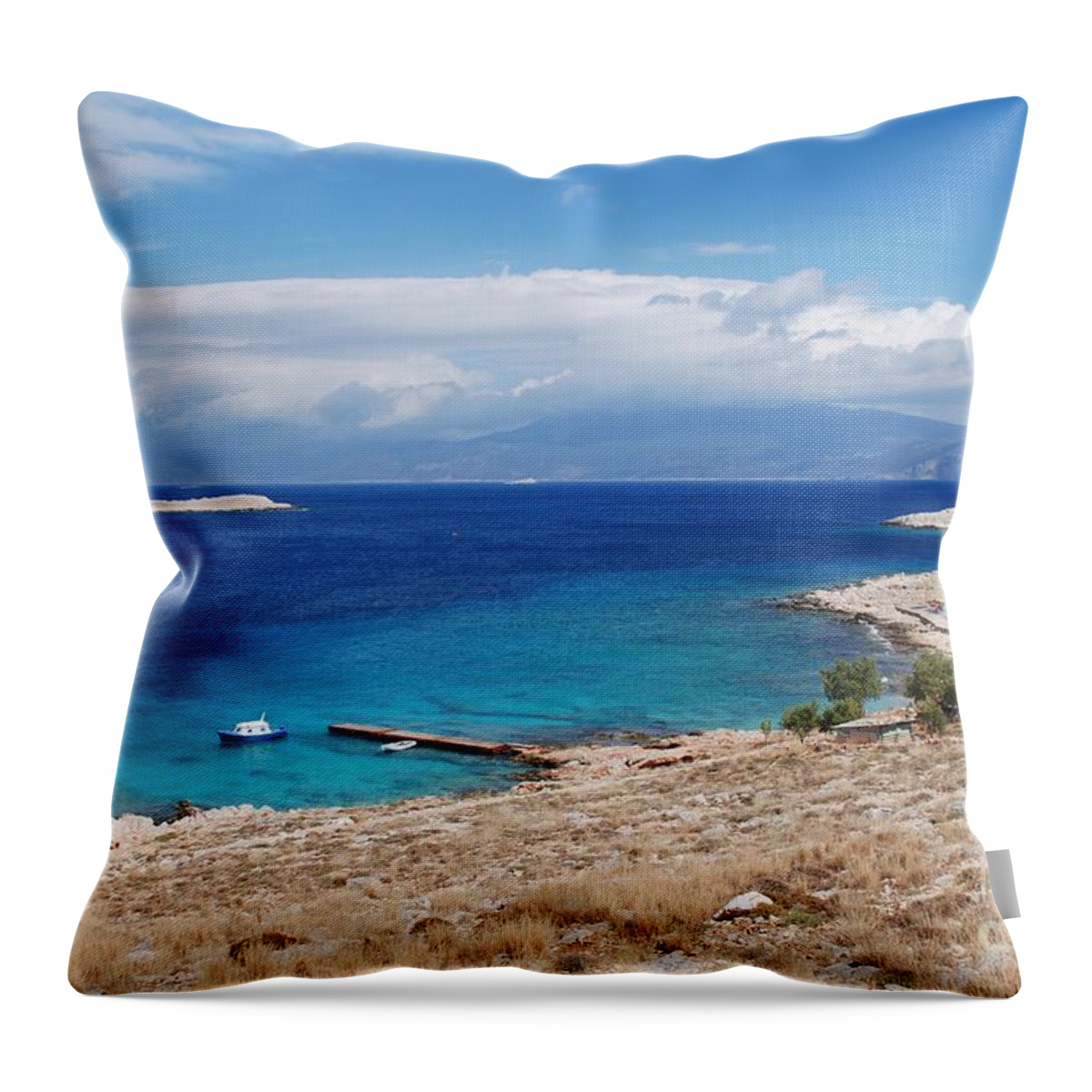Halki Throw Pillow featuring the photograph Ftenagia beach on Halki by David Fowler