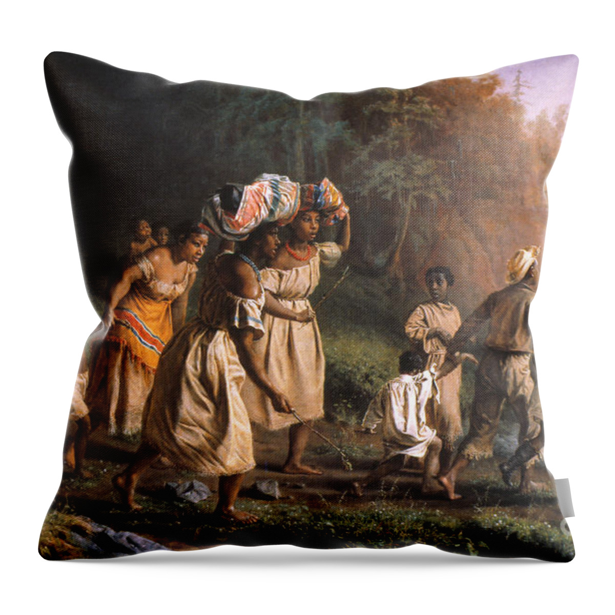 1867 Throw Pillow featuring the painting Fugitive Slaves, 1867 by Theodor Kaufmann