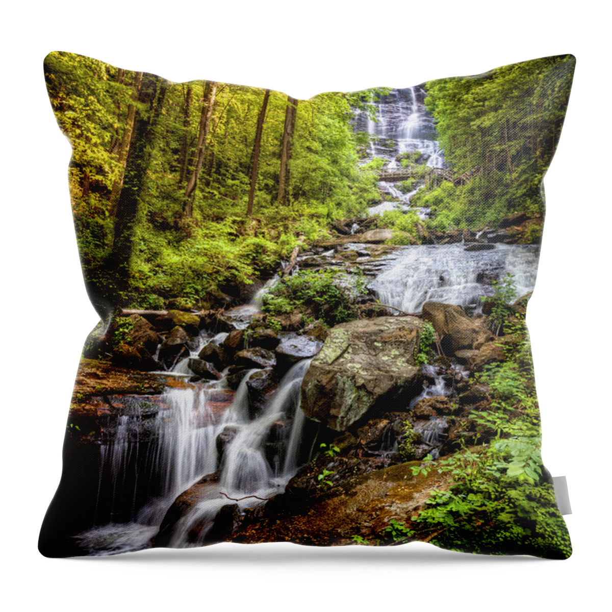 Appalachia Throw Pillow featuring the photograph Full Beauty Amicalola Falls by Debra and Dave Vanderlaan