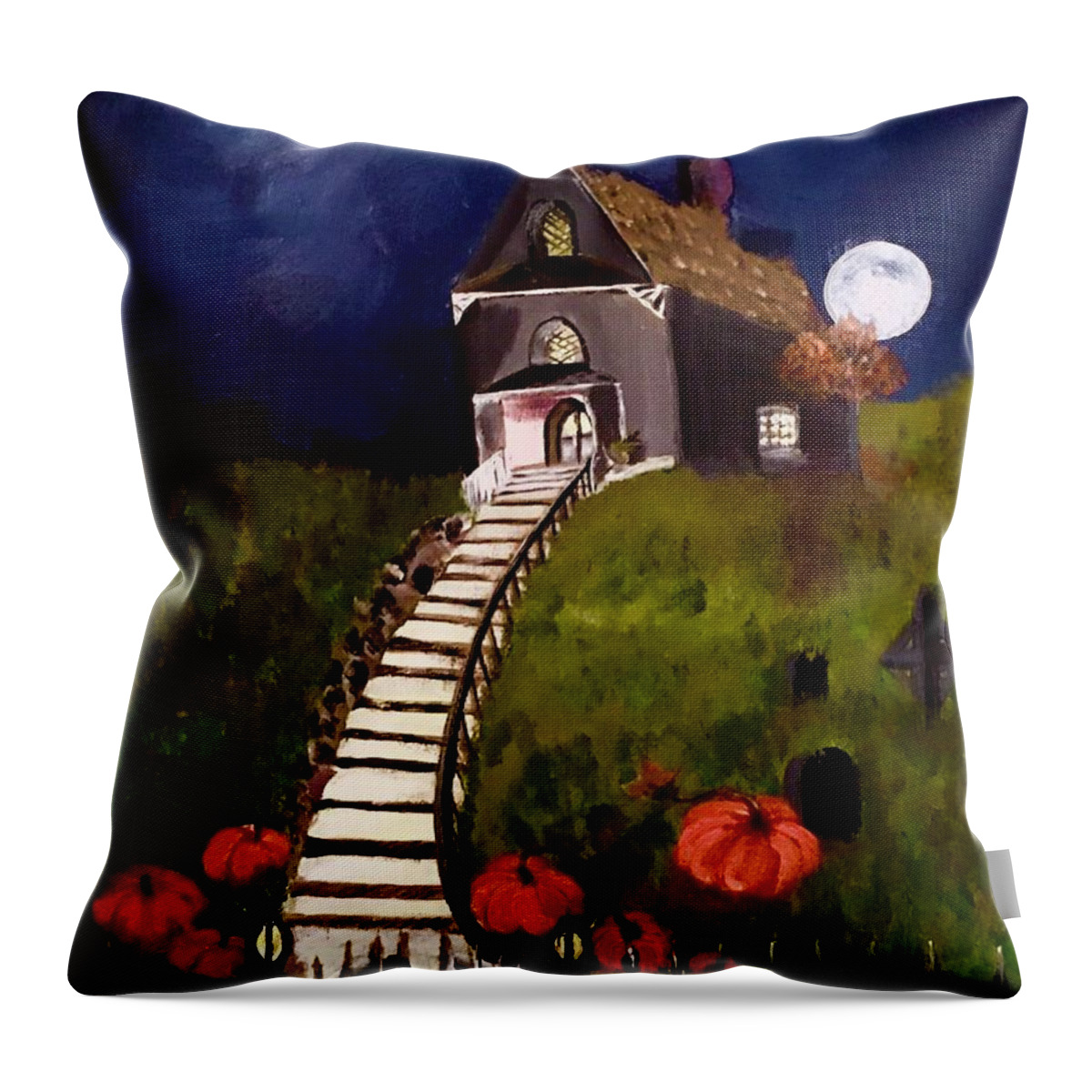 Full Throw Pillow featuring the painting Full Moon Autumn And Home by Lisa Kaiser