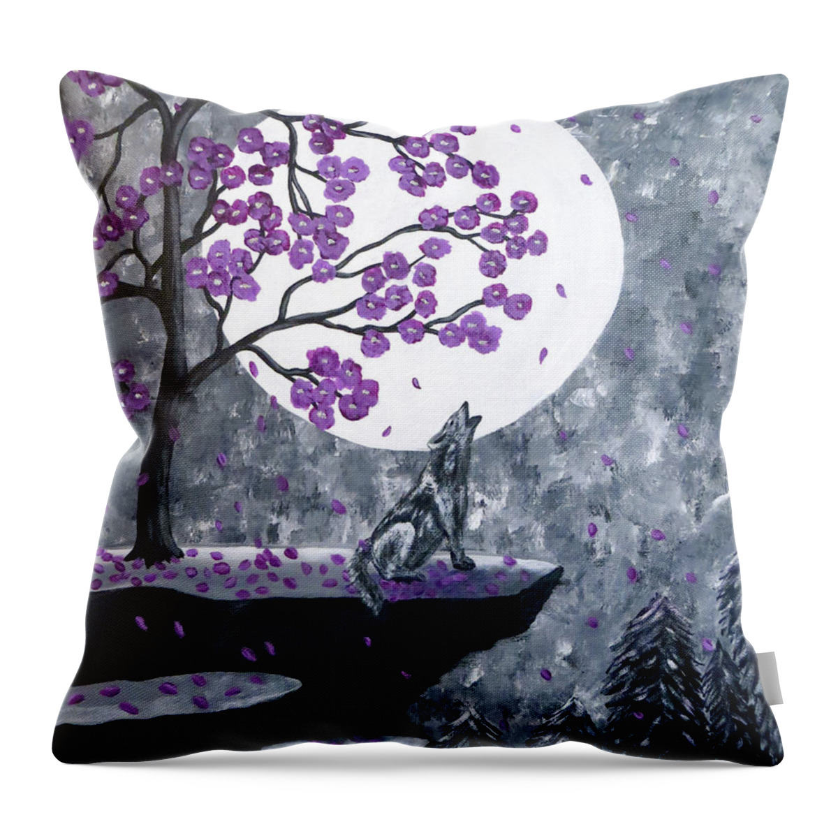 Animals Throw Pillow featuring the painting Full Moon Magic by Teresa Wing