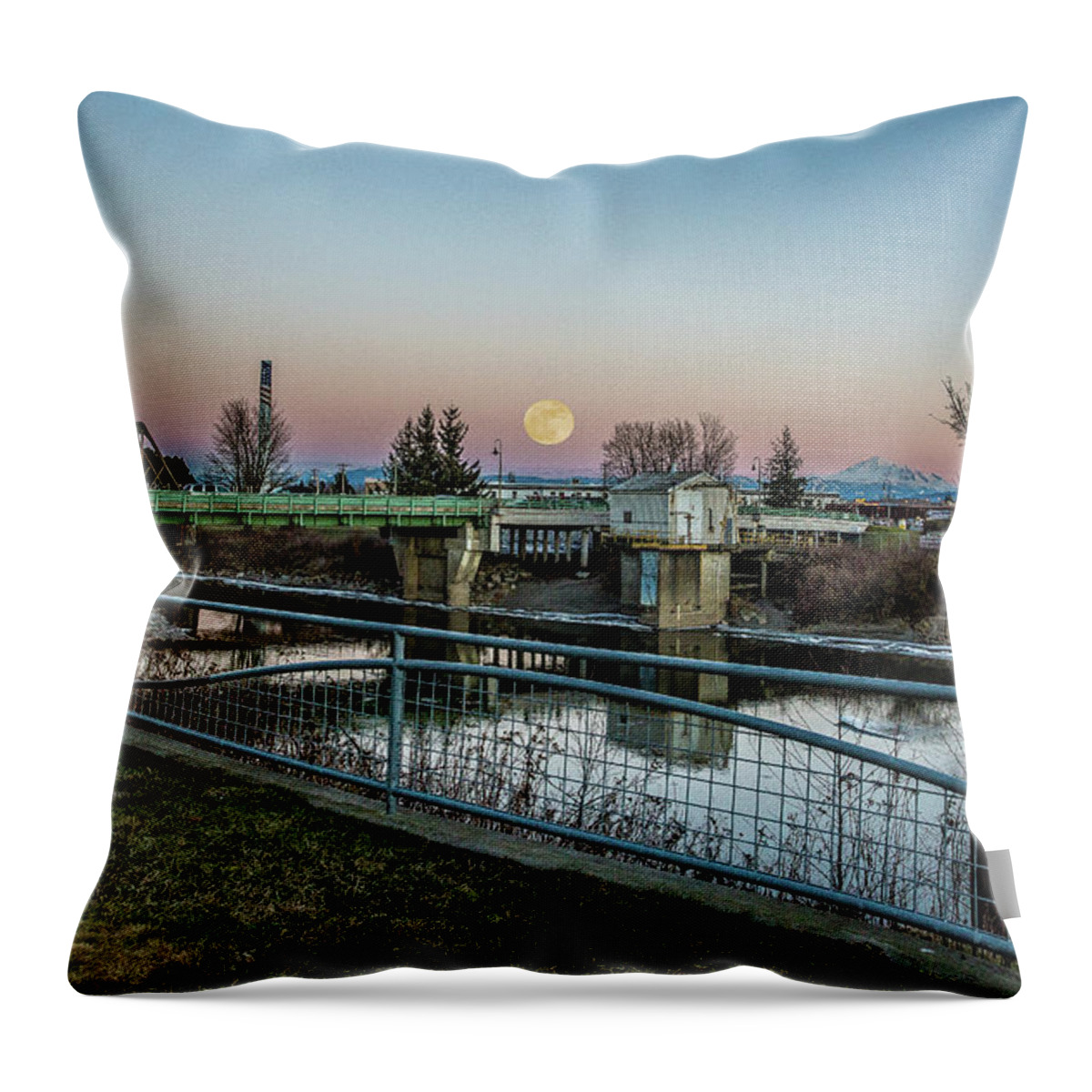 Full Moon Throw Pillow featuring the photograph Full Moon Over The Nooksack by Mark Joseph