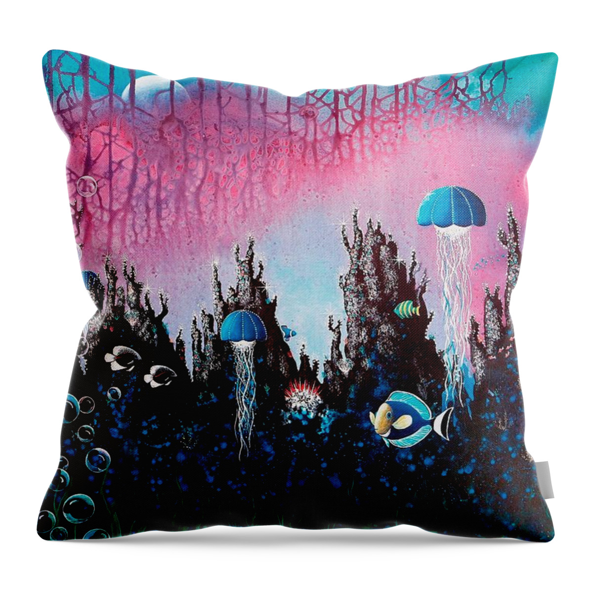 Beach House Throw Pillow featuring the painting Full Moon Rising by Lee Pantas