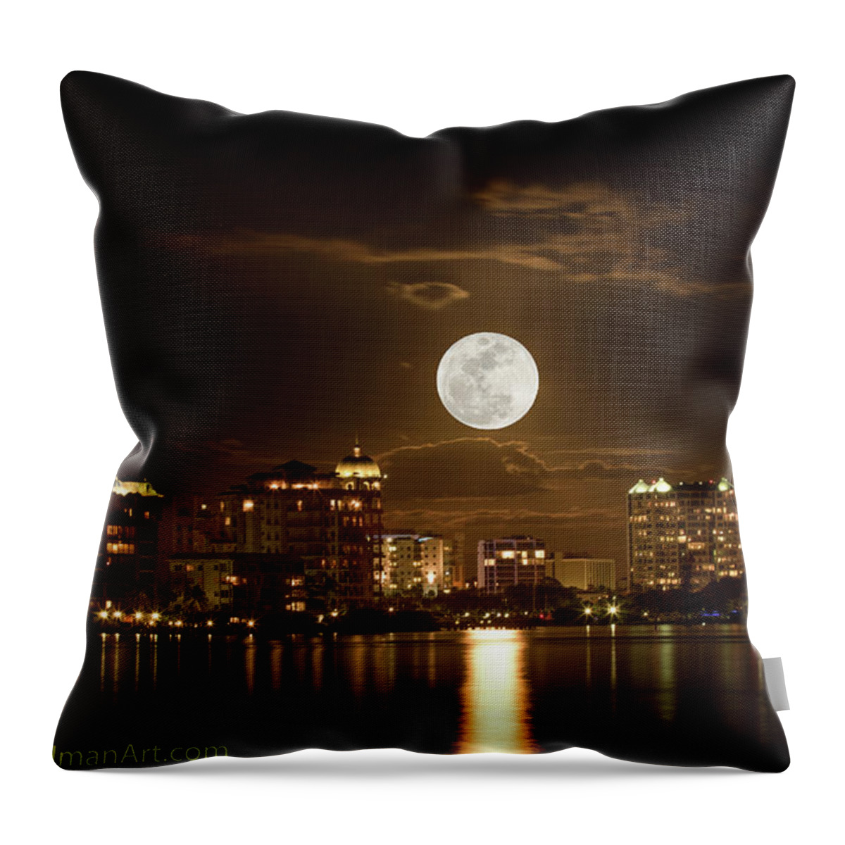 Moonrise Shoot Throw Pillow featuring the photograph Full Moon Rising Over Sarasota by Richard Goldman