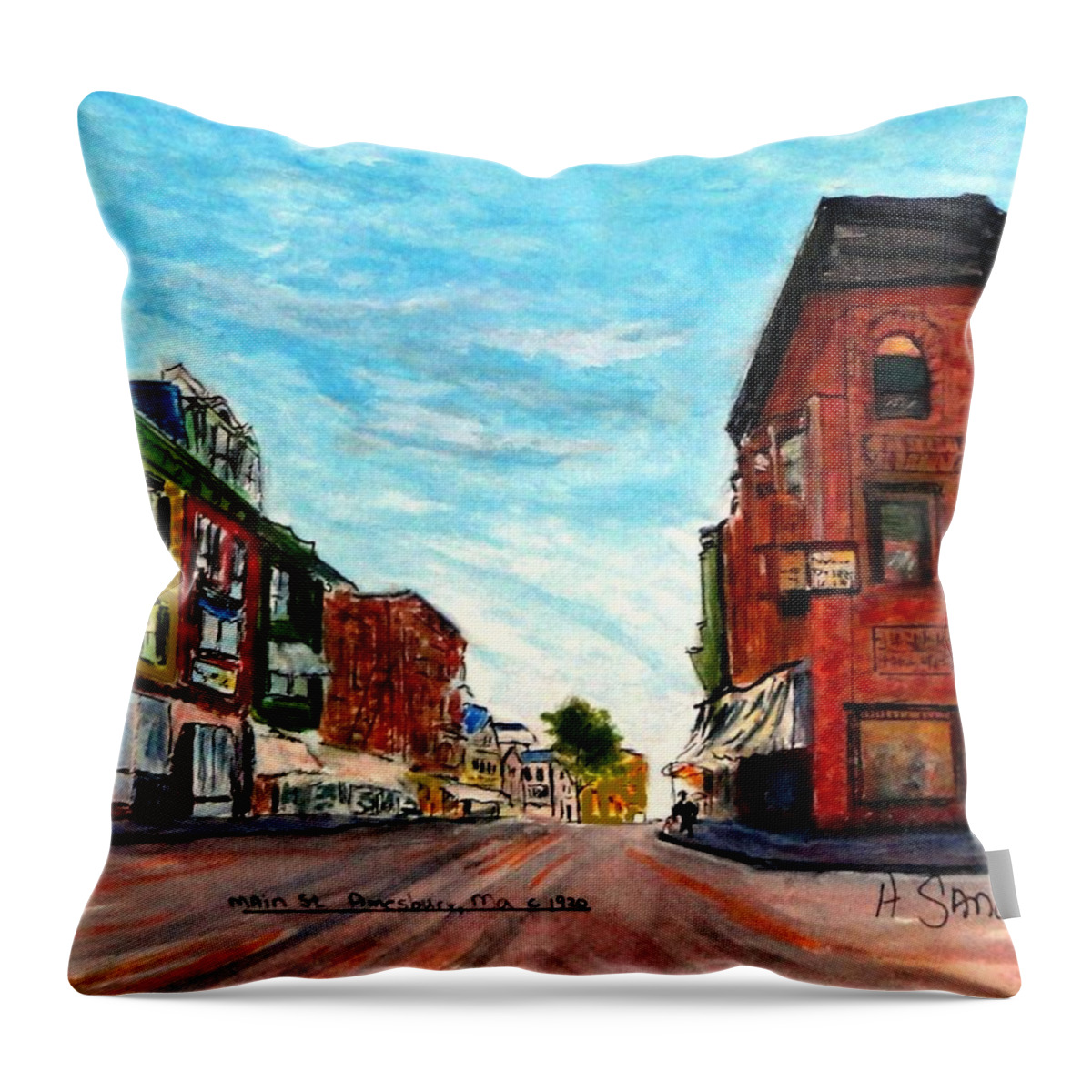  Amesbury Throw Pillow featuring the painting Fuller building by Anne Sands