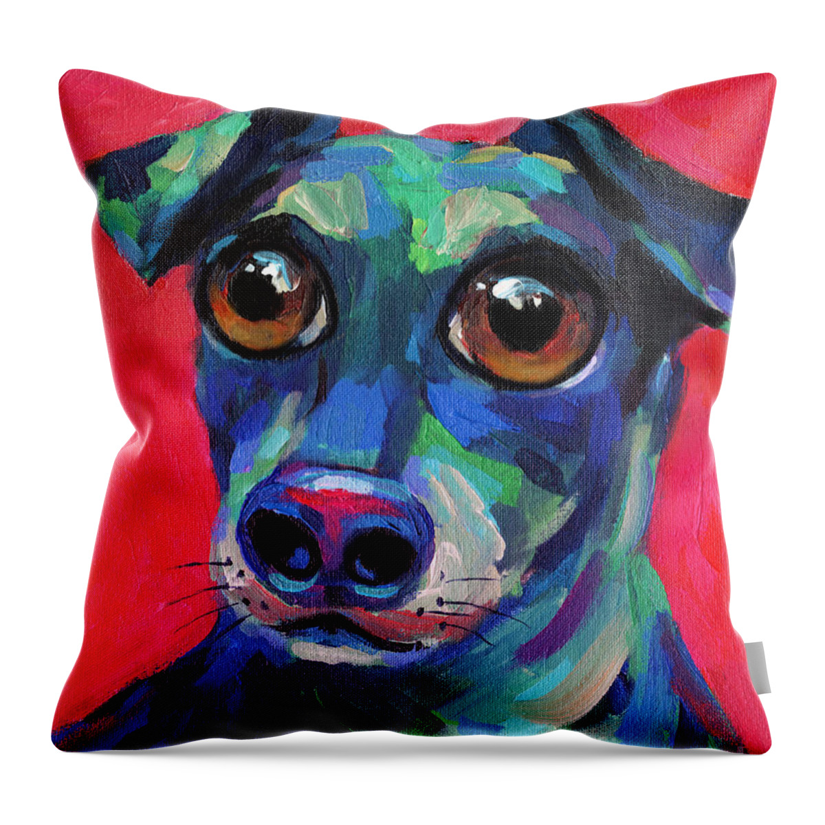 Weiner Dog Throw Pillow featuring the painting Funny dachshund weiner dog with intense eyes by Svetlana Novikova