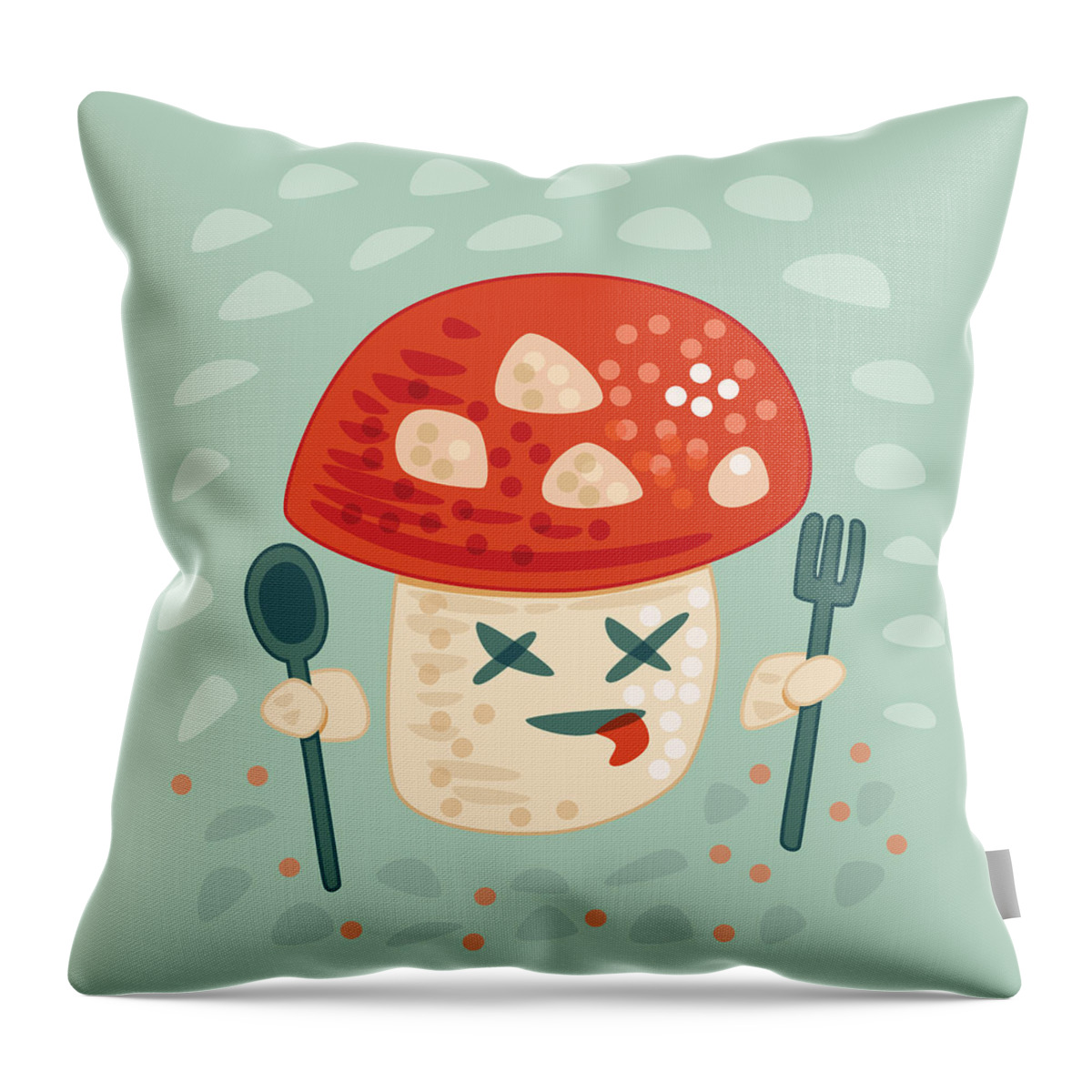 Mushroom Throw Pillow featuring the digital art Funny Poisoned Mushroom Character by Boriana Giormova