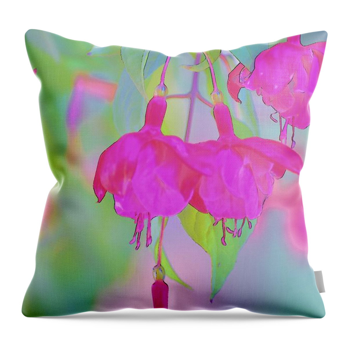 Linda Brody Throw Pillow featuring the digital art Fuchsia Flower Abstract by Linda Brody