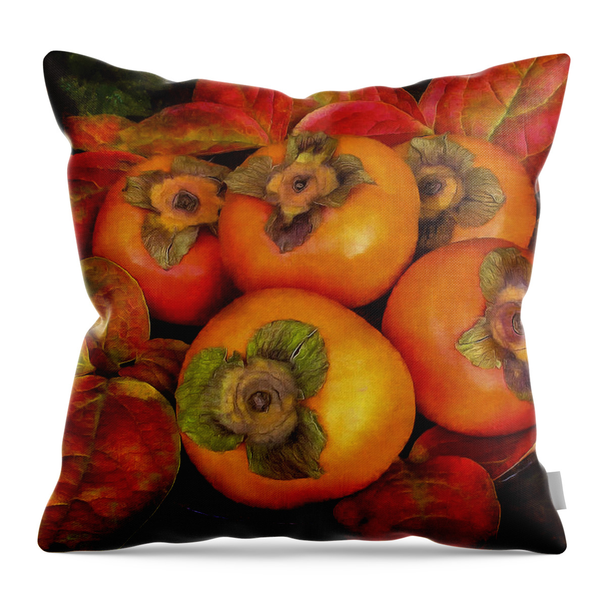 Photopainting Throw Pillow featuring the photograph Fuyu Persimmons by Brian Tada