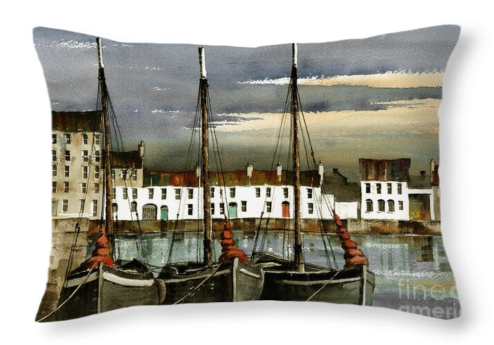 Throw Pillow featuring the painting GALWAY.. Hookers in the Cladagh by Val Byrne