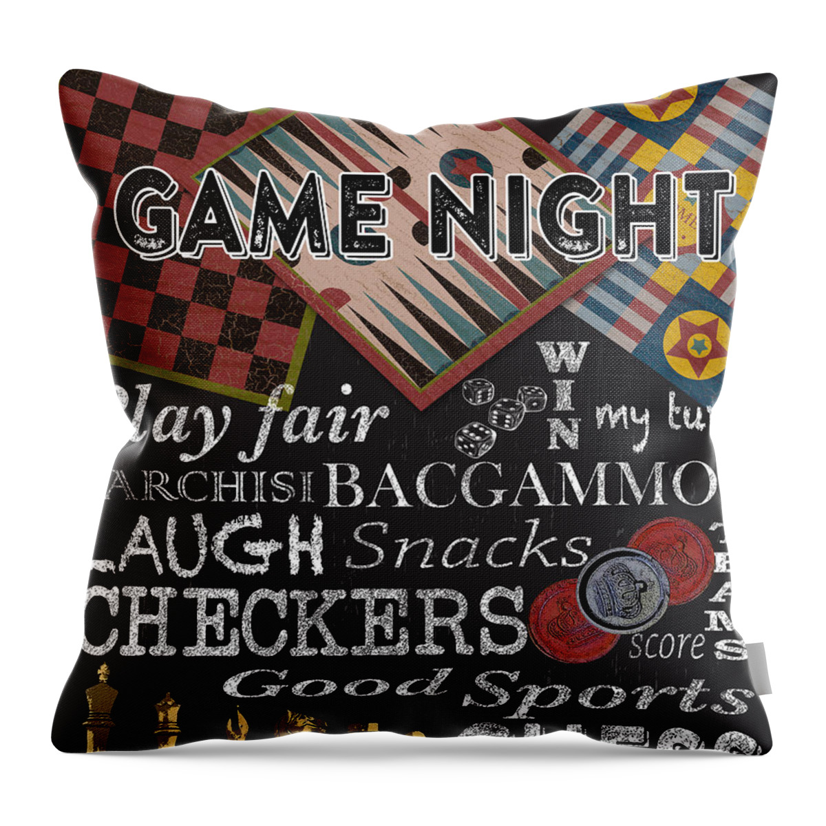 Jean Plout Throw Pillow featuring the painting Game Night-JP3500 by Jean Plout