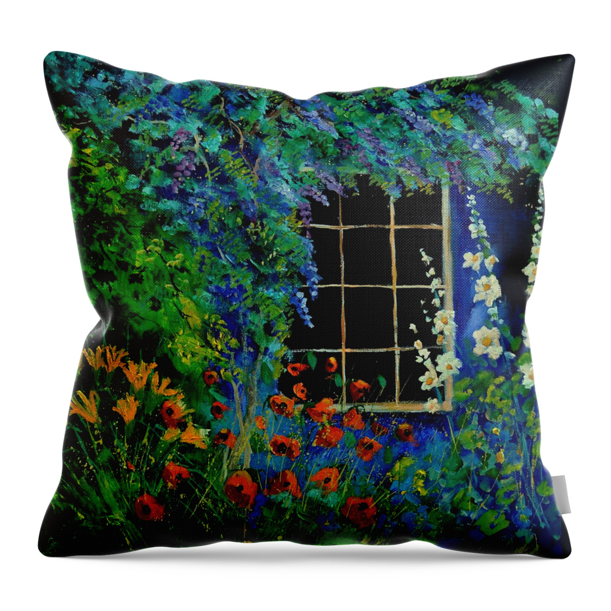 Flowers Throw Pillow featuring the painting Garden 88 by Pol Ledent