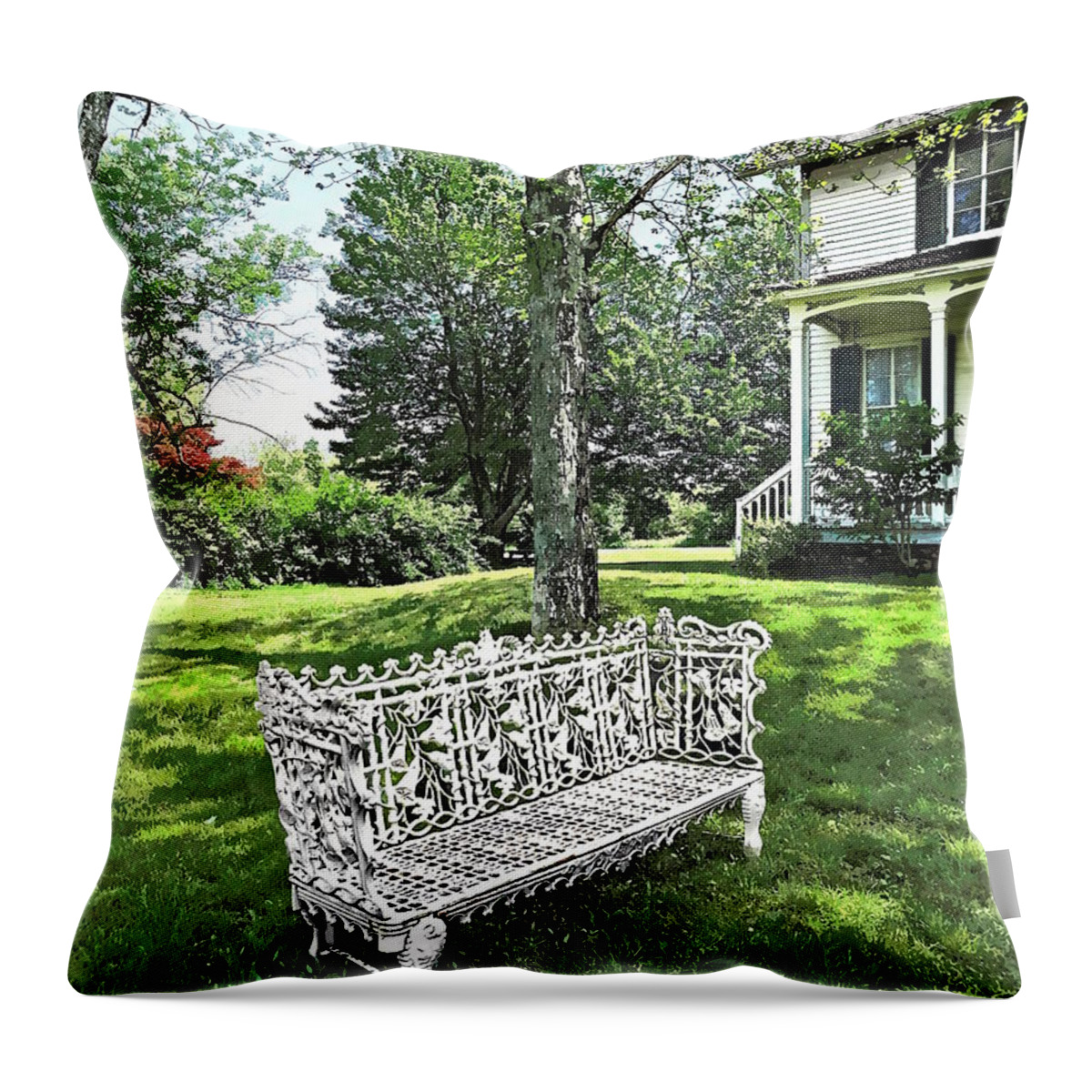 Bench Throw Pillow featuring the photograph Garden Bench by Susan Savad