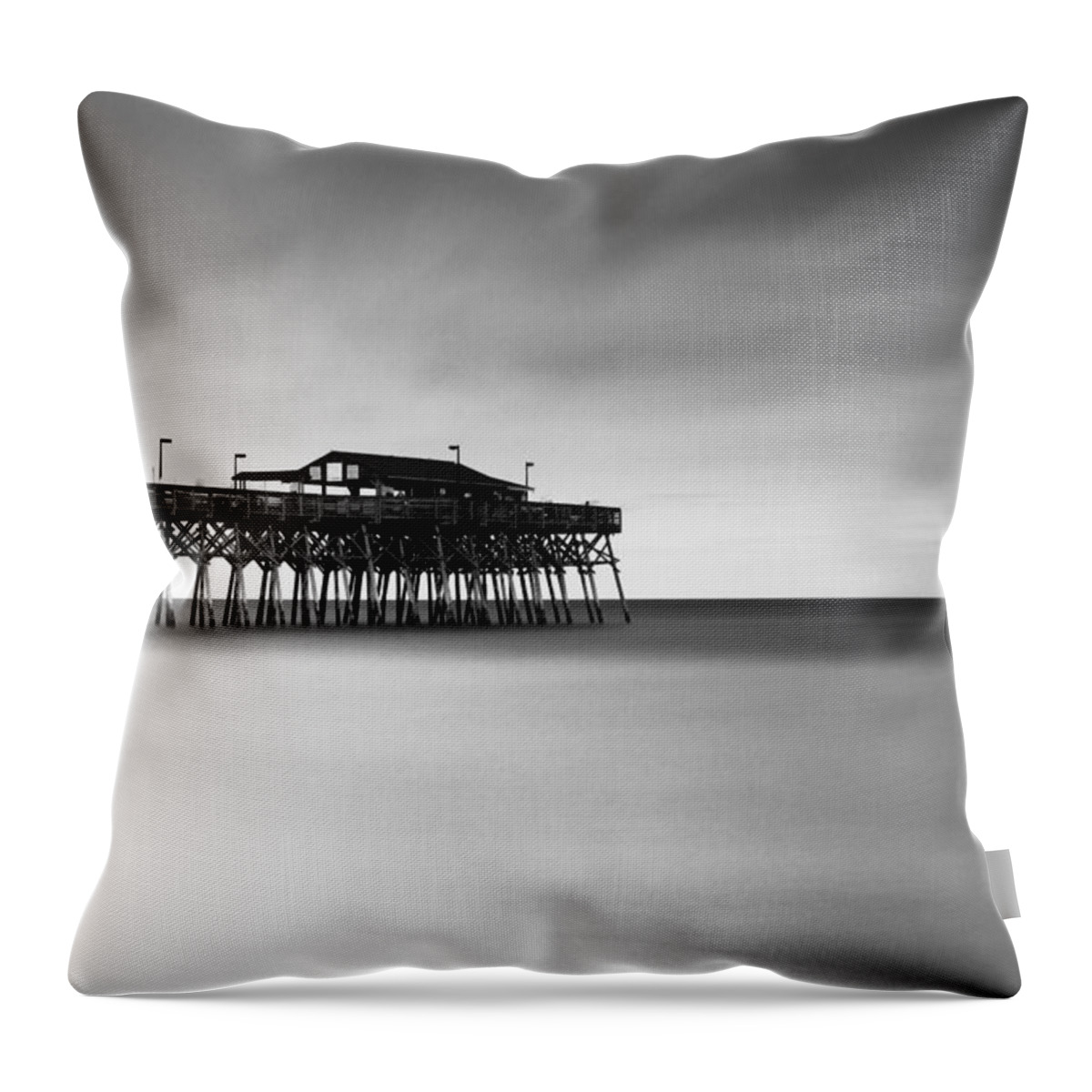 Garden City Throw Pillow featuring the photograph Garden City Pier BW I by Ivo Kerssemakers