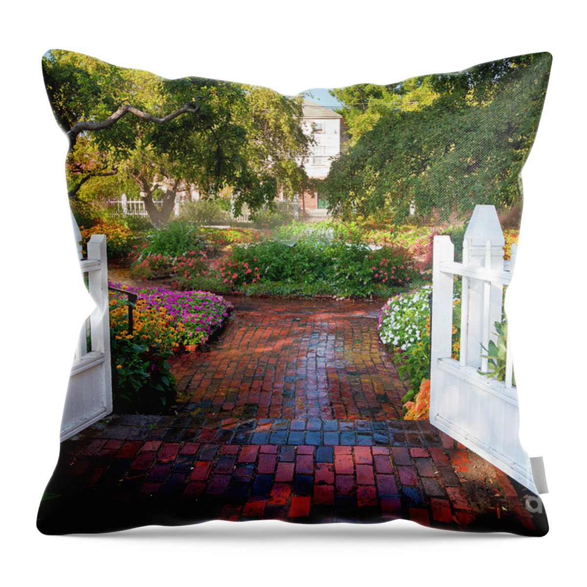 August Throw Pillow featuring the photograph Garden Gate by Susan Cole Kelly
