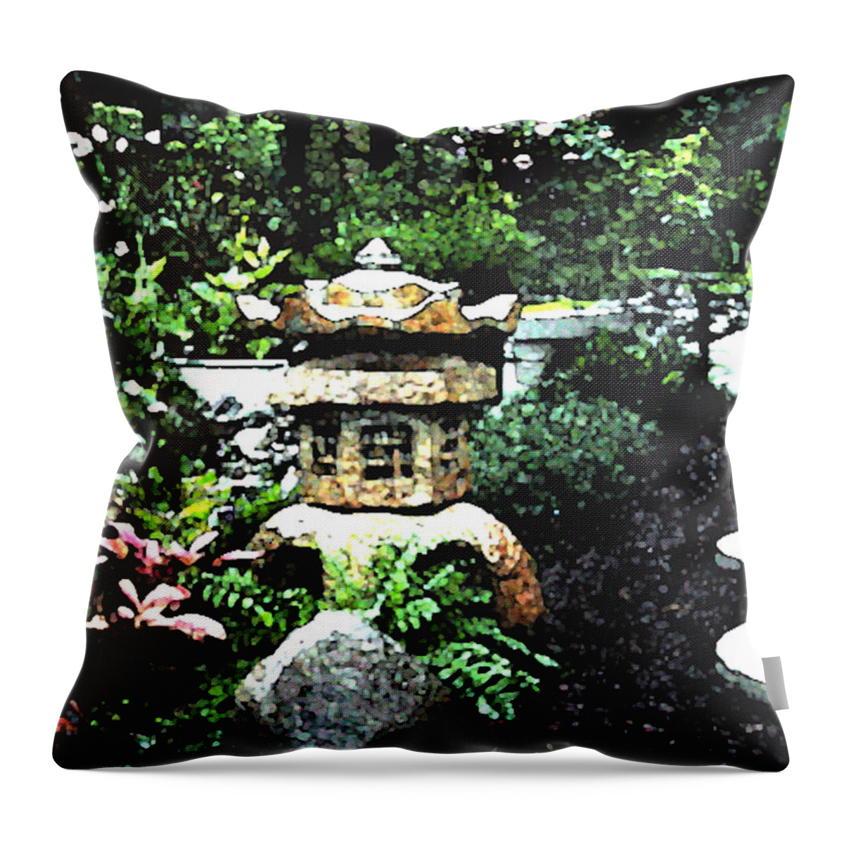 Chinese Throw Pillow featuring the mixed media Garden Lantern by Shirley Heyn