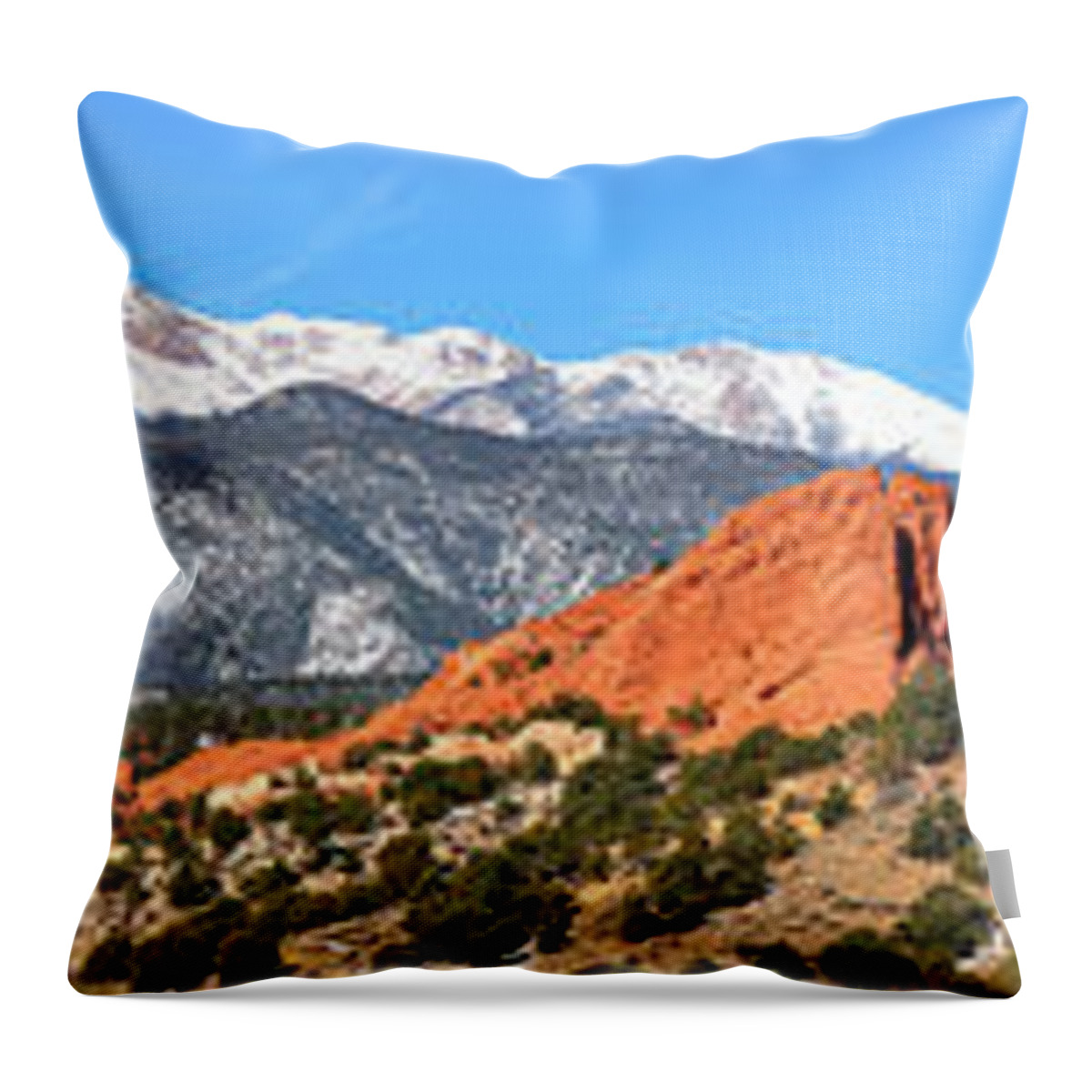 Garden Of The Gods Throw Pillow featuring the photograph Garden Of The Gods Spring Panorama by Adam Jewell