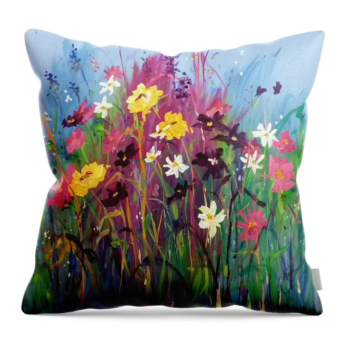 Flower Throw Pillow featuring the painting Garden Party by Terri Einer