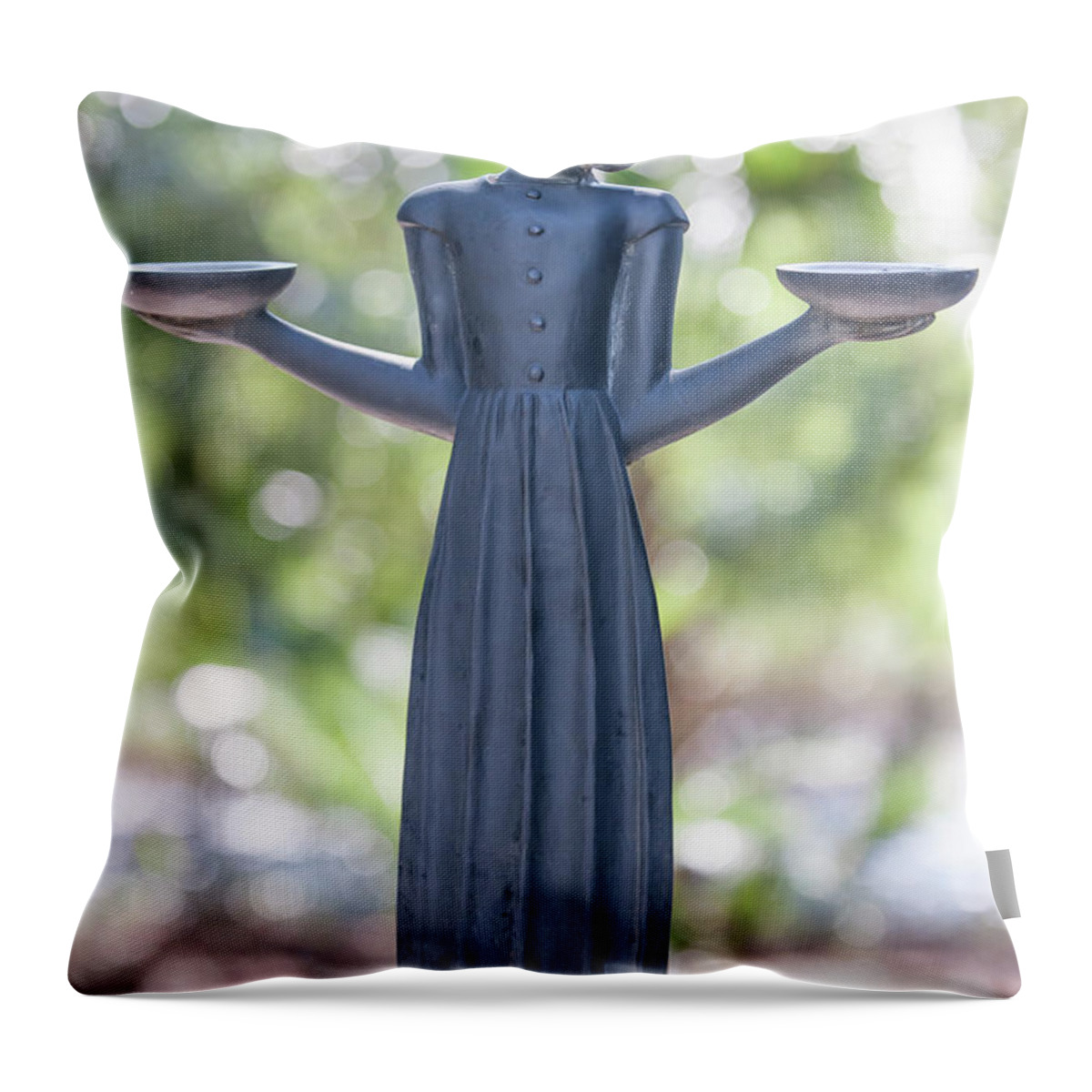 Bird Girl Throw Pillow featuring the photograph Garden Statue Dreams by Dale Powell