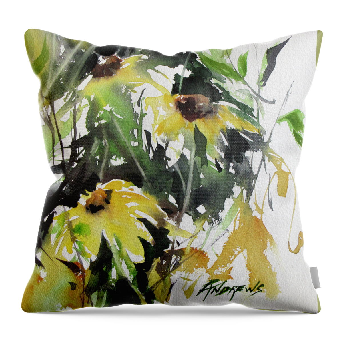 Watercolor Throw Pillow featuring the painting Garden Surprise by Rae Andrews