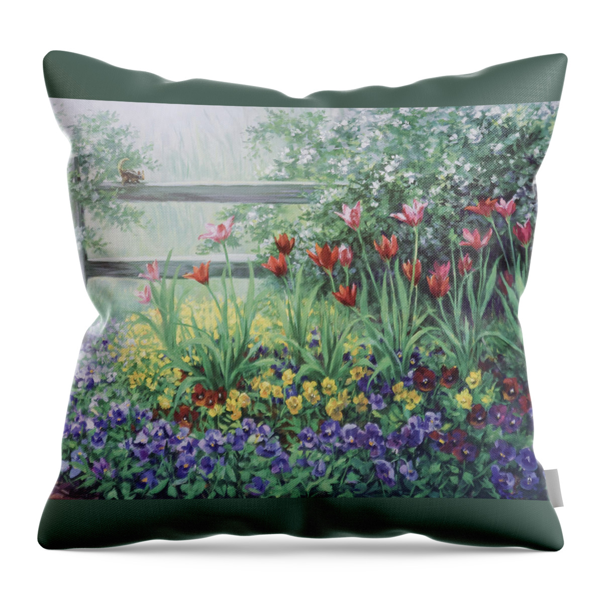 Garden Throw Pillow featuring the painting Garden Tulips by Laurie Snow Hein